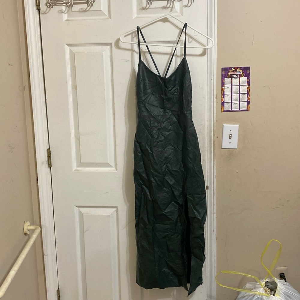 Dark green faux leather Zara slip dress